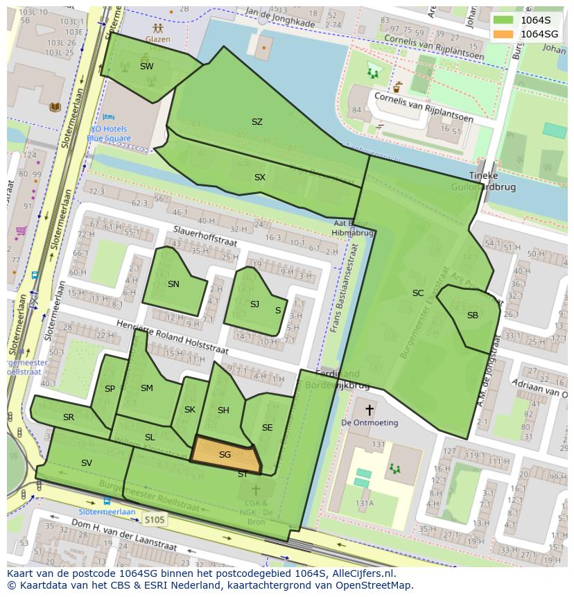 Afbeelding van het postcodegebied 1064 SG op de kaart.