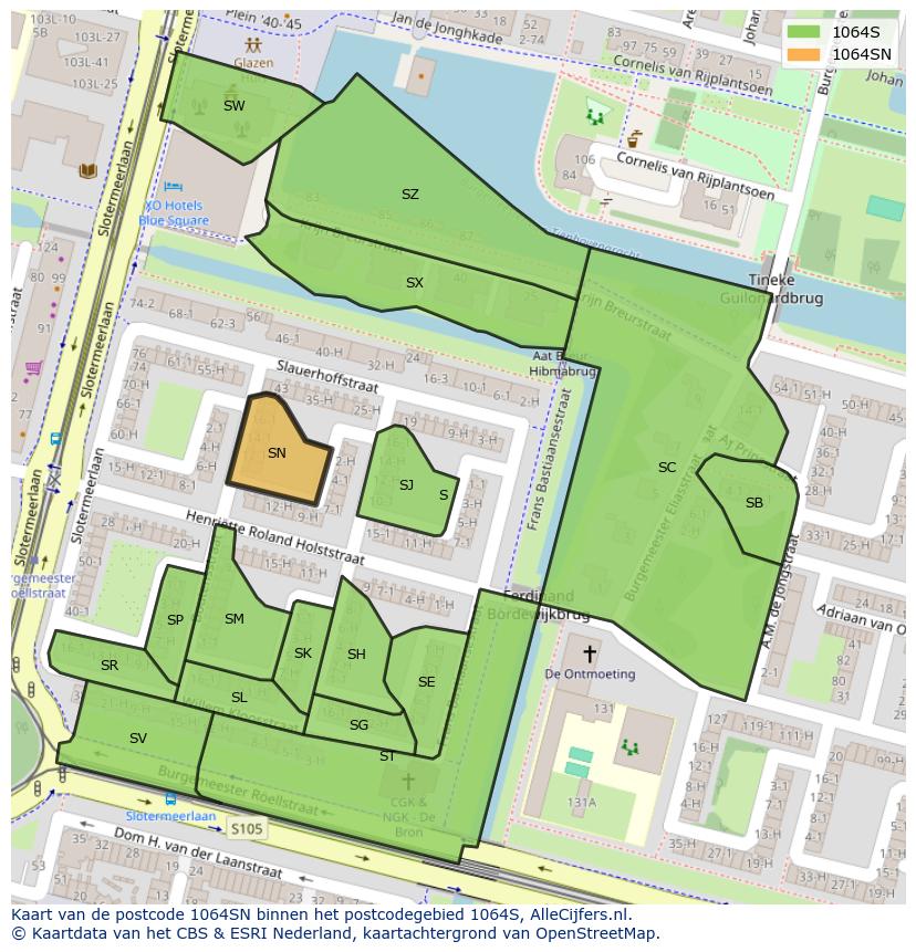 Afbeelding van het postcodegebied 1064 SN op de kaart.