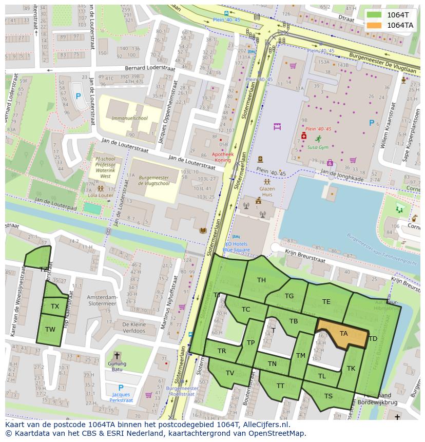 Afbeelding van het postcodegebied 1064 TA op de kaart.