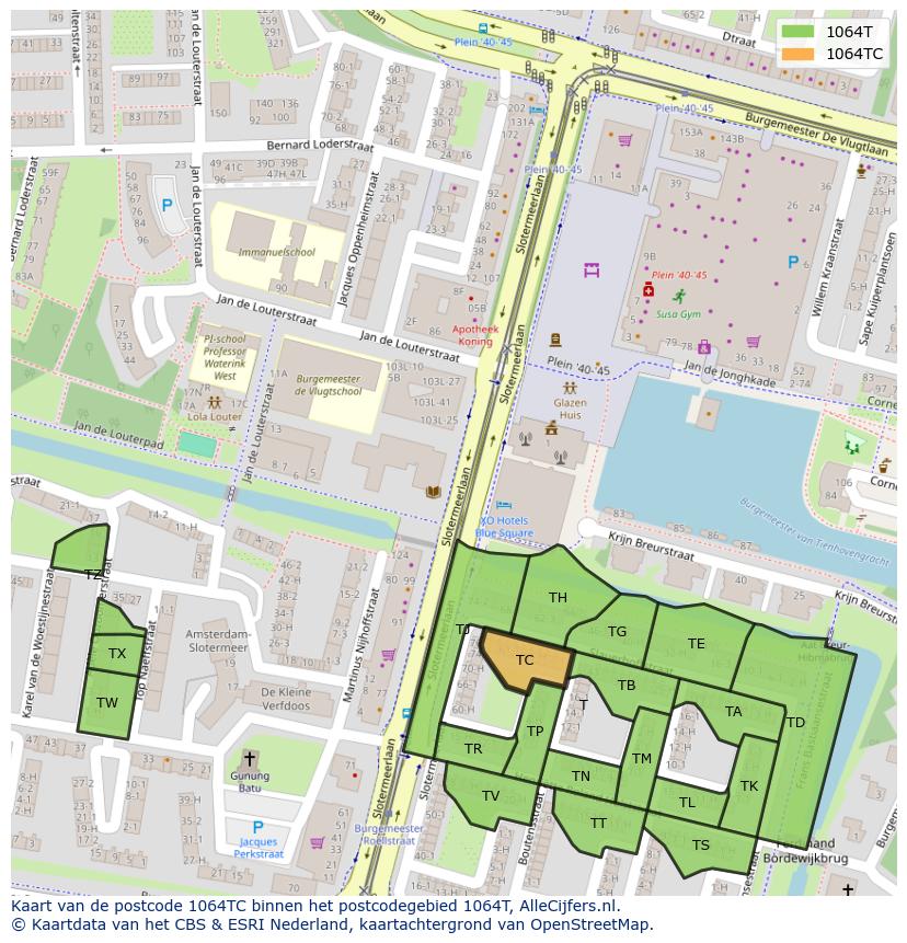 Afbeelding van het postcodegebied 1064 TC op de kaart.