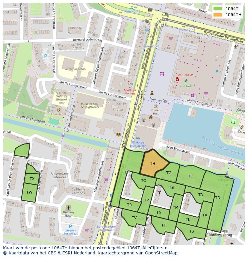 Afbeelding van het postcodegebied 1064 TH op de kaart.