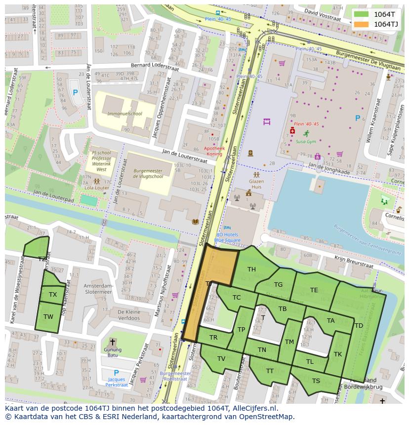 Afbeelding van het postcodegebied 1064 TJ op de kaart.