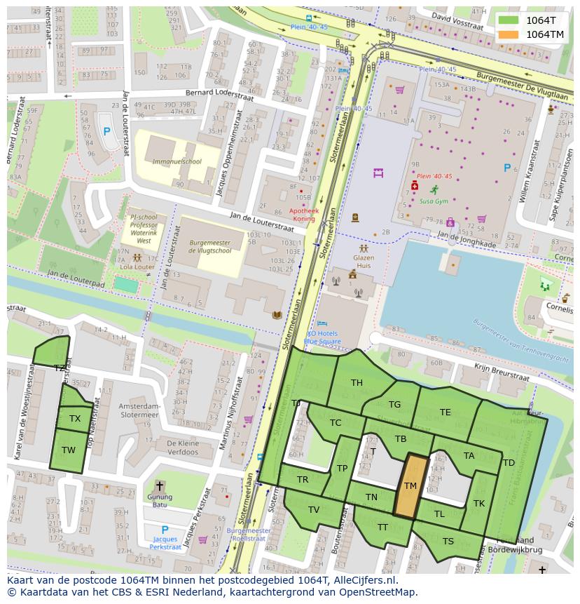 Afbeelding van het postcodegebied 1064 TM op de kaart.