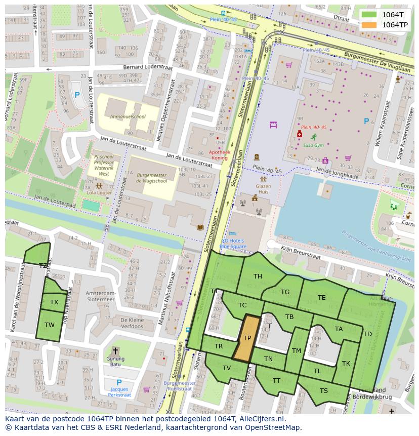 Afbeelding van het postcodegebied 1064 TP op de kaart.