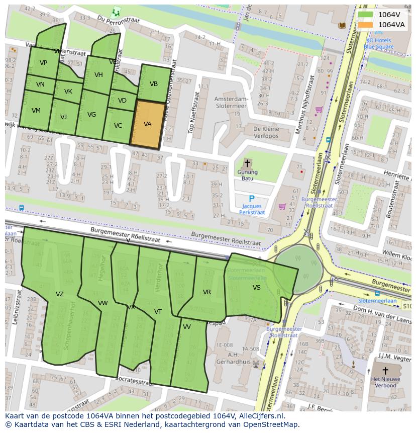 Afbeelding van het postcodegebied 1064 VA op de kaart.