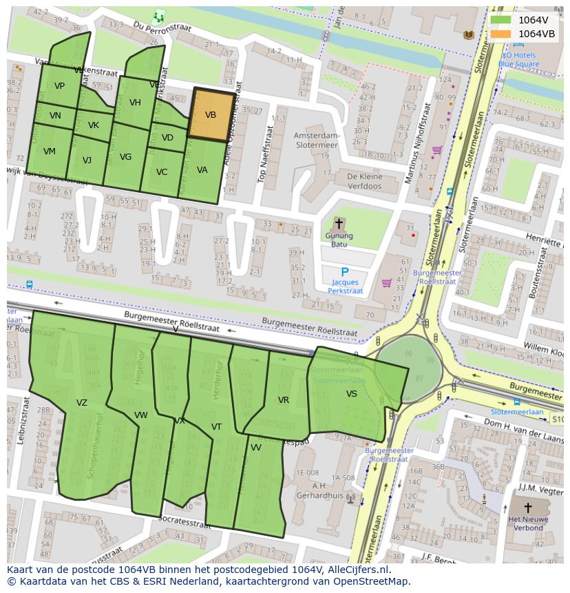 Afbeelding van het postcodegebied 1064 VB op de kaart.