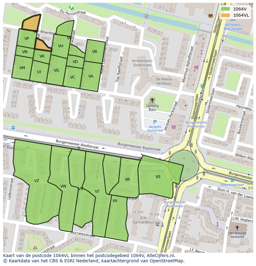 Afbeelding van het postcodegebied 1064 VL op de kaart.