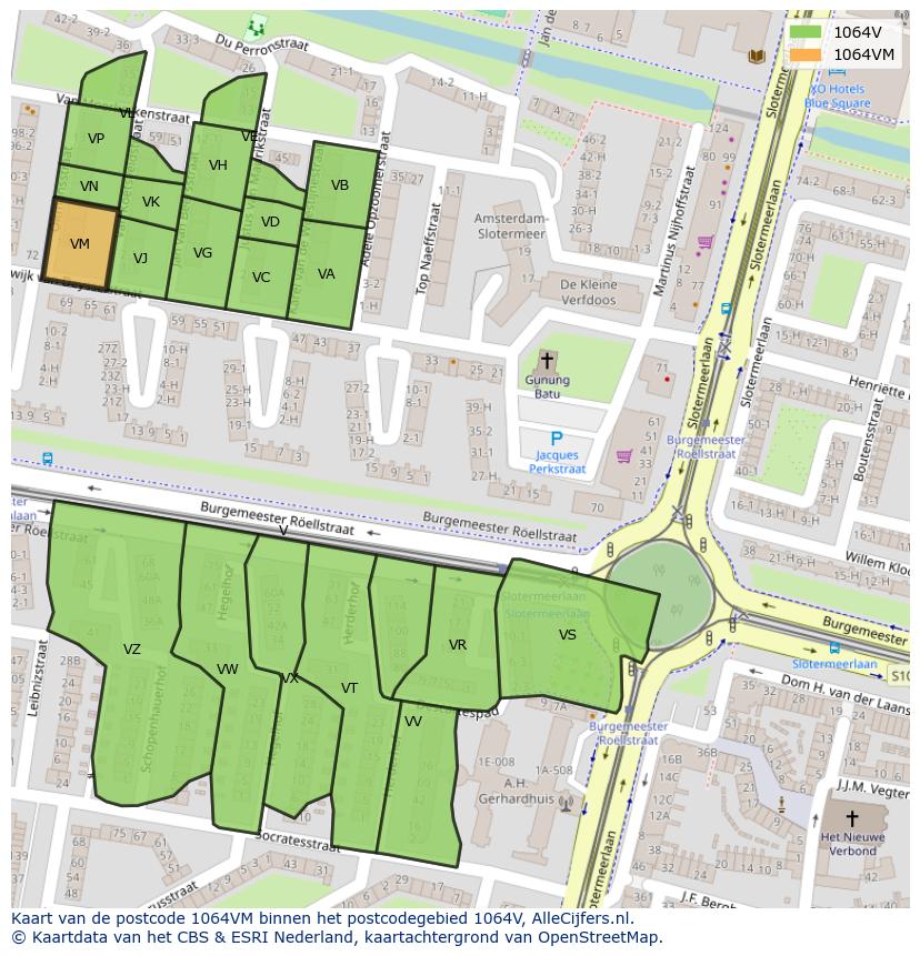Afbeelding van het postcodegebied 1064 VM op de kaart.