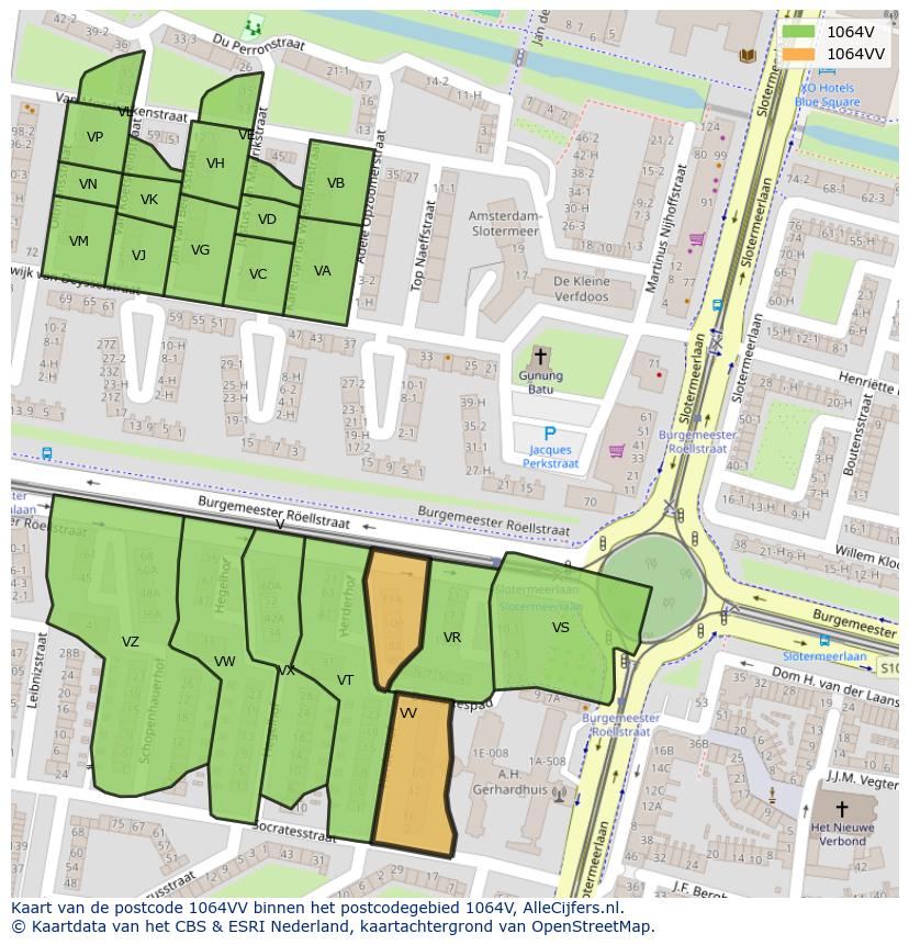 Afbeelding van het postcodegebied 1064 VV op de kaart.