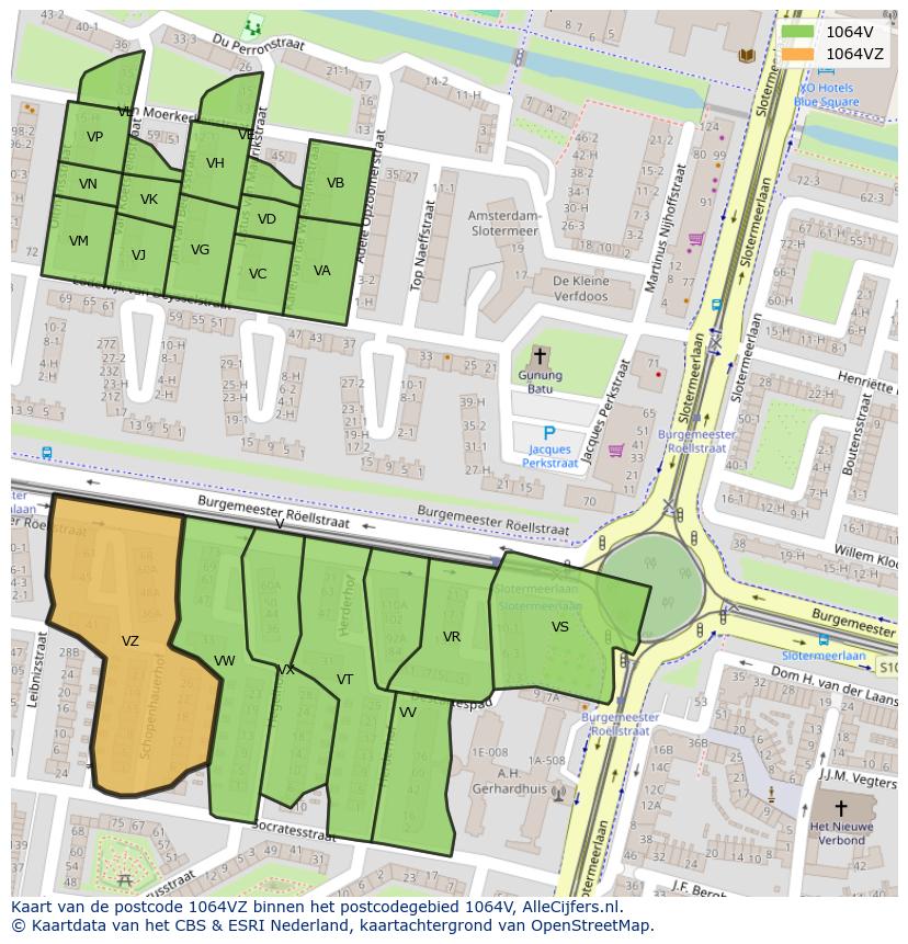 Afbeelding van het postcodegebied 1064 VZ op de kaart.