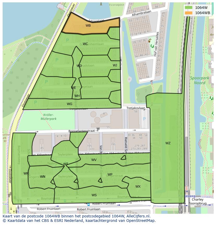 Afbeelding van het postcodegebied 1064 WB op de kaart.