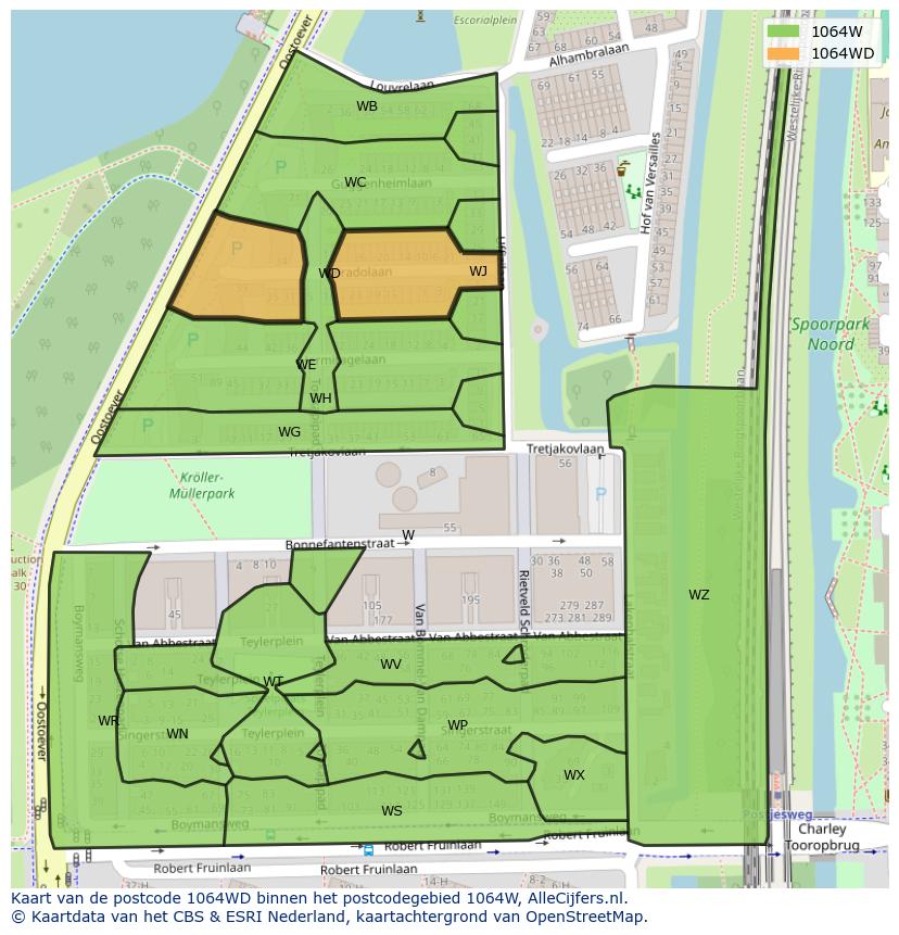 Afbeelding van het postcodegebied 1064 WD op de kaart.