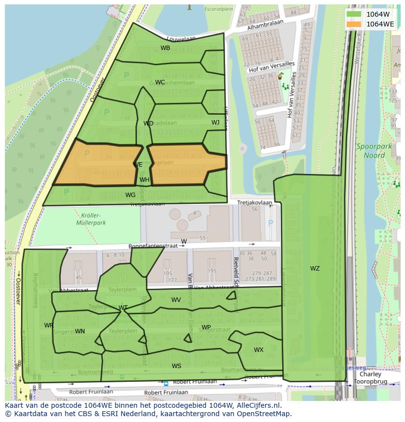 Afbeelding van het postcodegebied 1064 WE op de kaart.