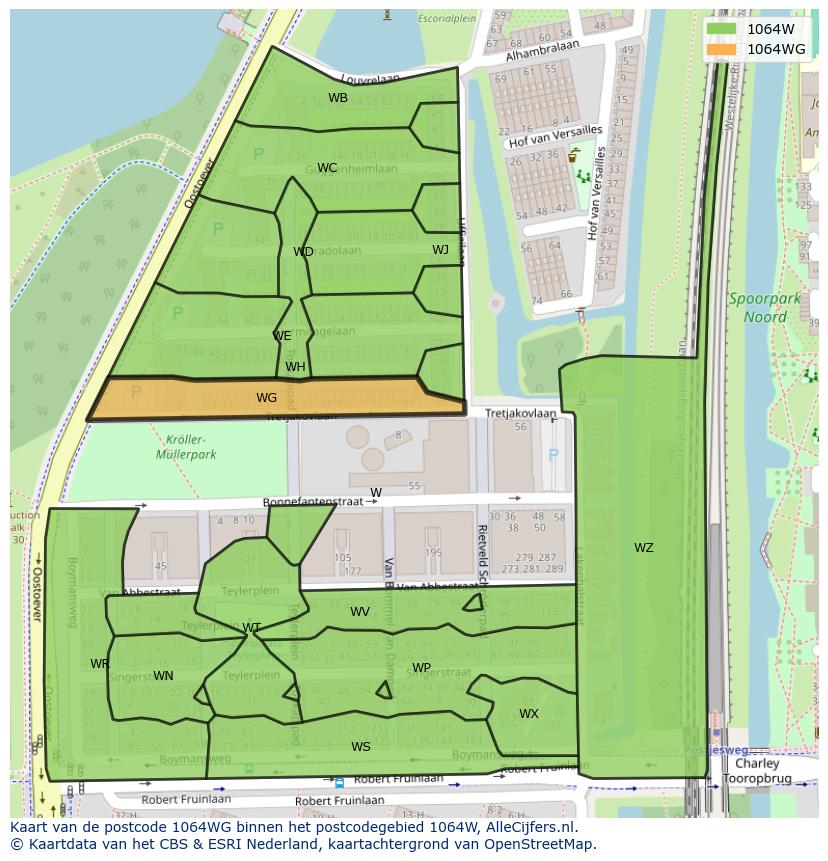 Afbeelding van het postcodegebied 1064 WG op de kaart.