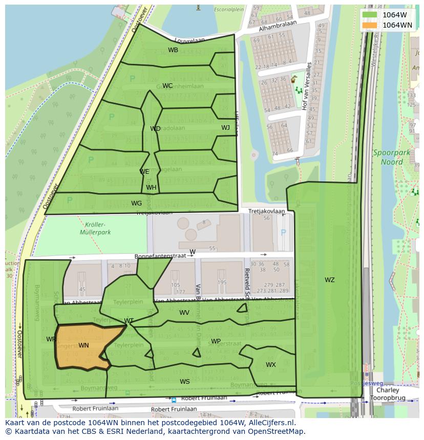 Afbeelding van het postcodegebied 1064 WN op de kaart.