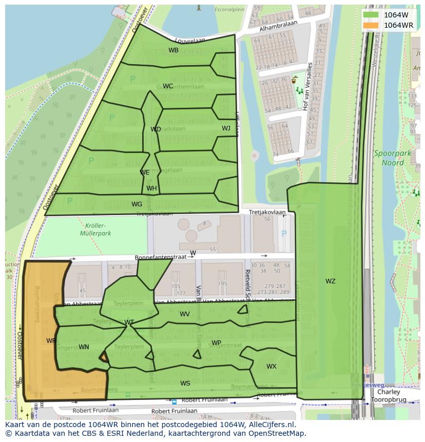 Afbeelding van het postcodegebied 1064 WR op de kaart.