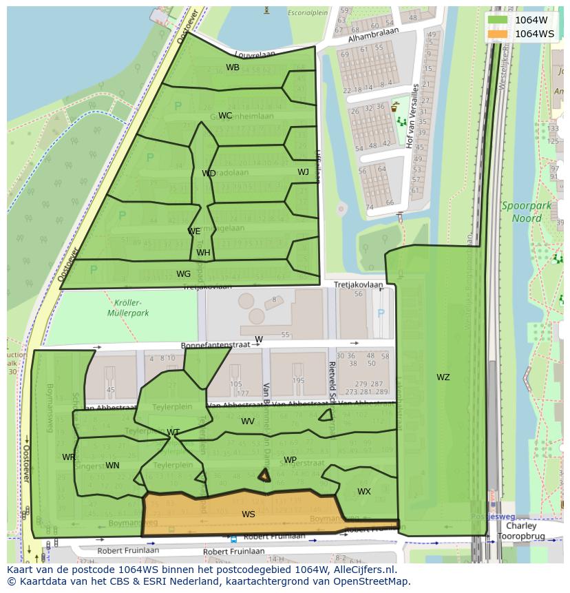 Afbeelding van het postcodegebied 1064 WS op de kaart.