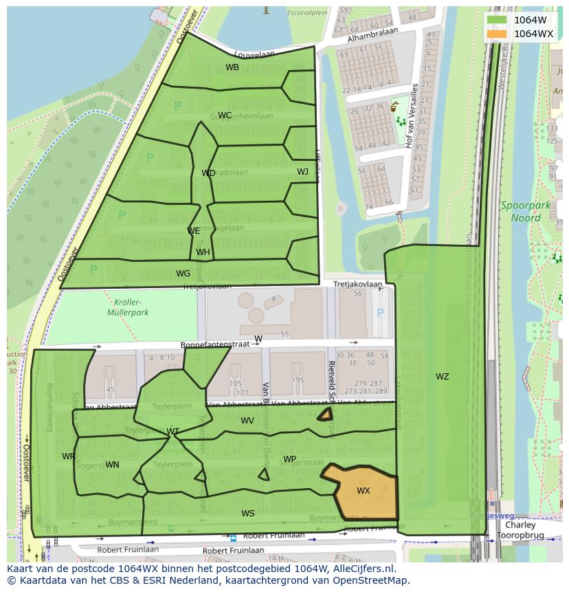 Afbeelding van het postcodegebied 1064 WX op de kaart.