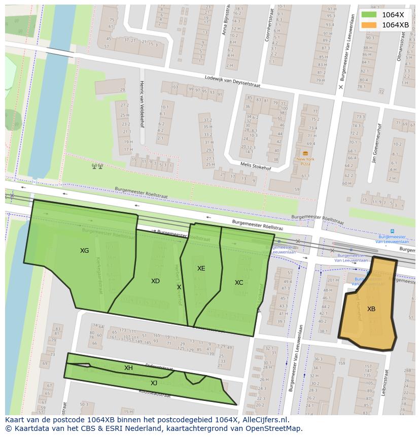 Afbeelding van het postcodegebied 1064 XB op de kaart.