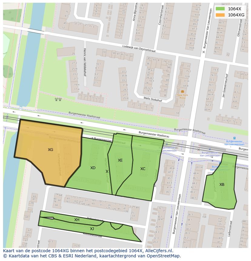 Afbeelding van het postcodegebied 1064 XG op de kaart.