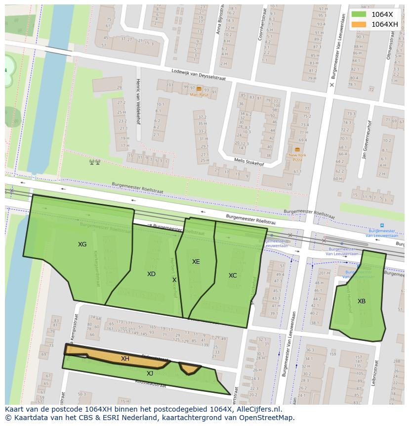 Afbeelding van het postcodegebied 1064 XH op de kaart.