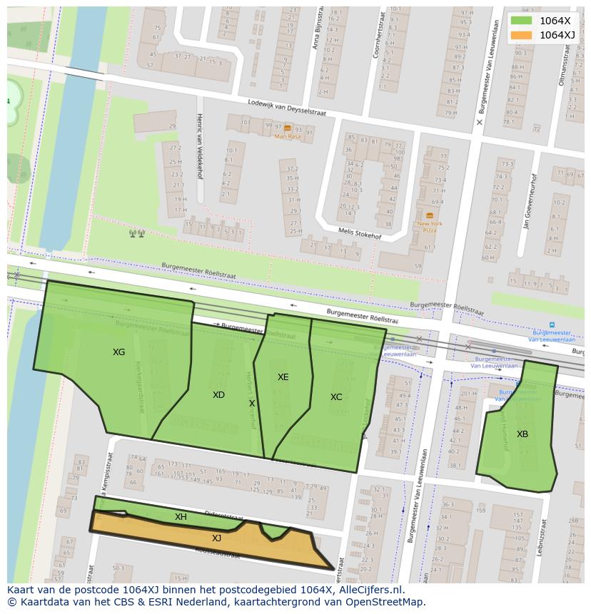 Afbeelding van het postcodegebied 1064 XJ op de kaart.