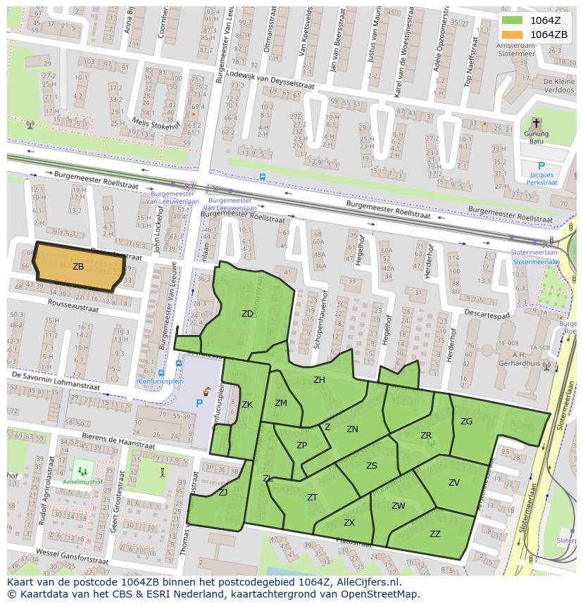 Afbeelding van het postcodegebied 1064 ZB op de kaart.