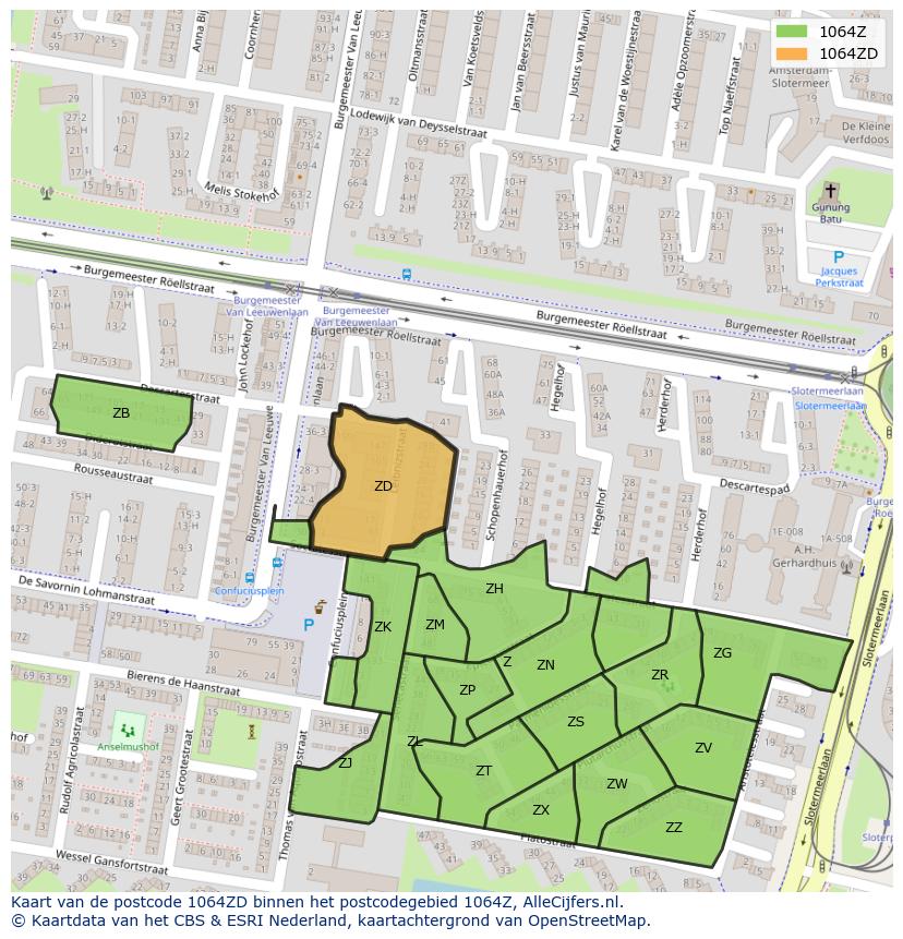 Afbeelding van het postcodegebied 1064 ZD op de kaart.