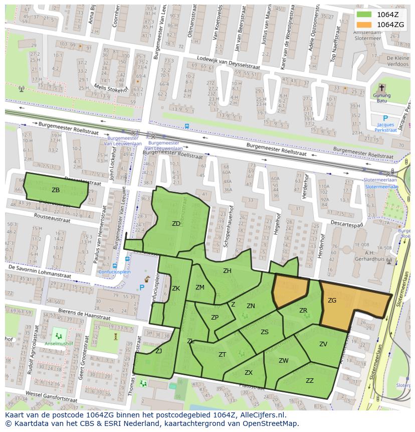Afbeelding van het postcodegebied 1064 ZG op de kaart.