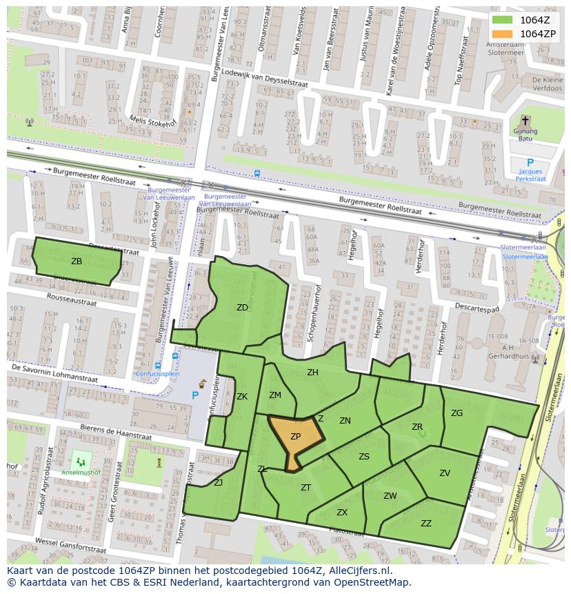 Afbeelding van het postcodegebied 1064 ZP op de kaart.
