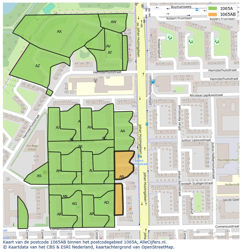 Afbeelding van het postcodegebied 1065 AB op de kaart.