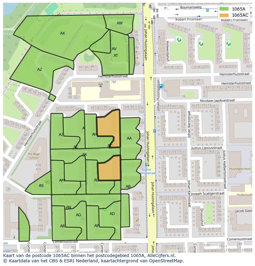 Afbeelding van het postcodegebied 1065 AC op de kaart.