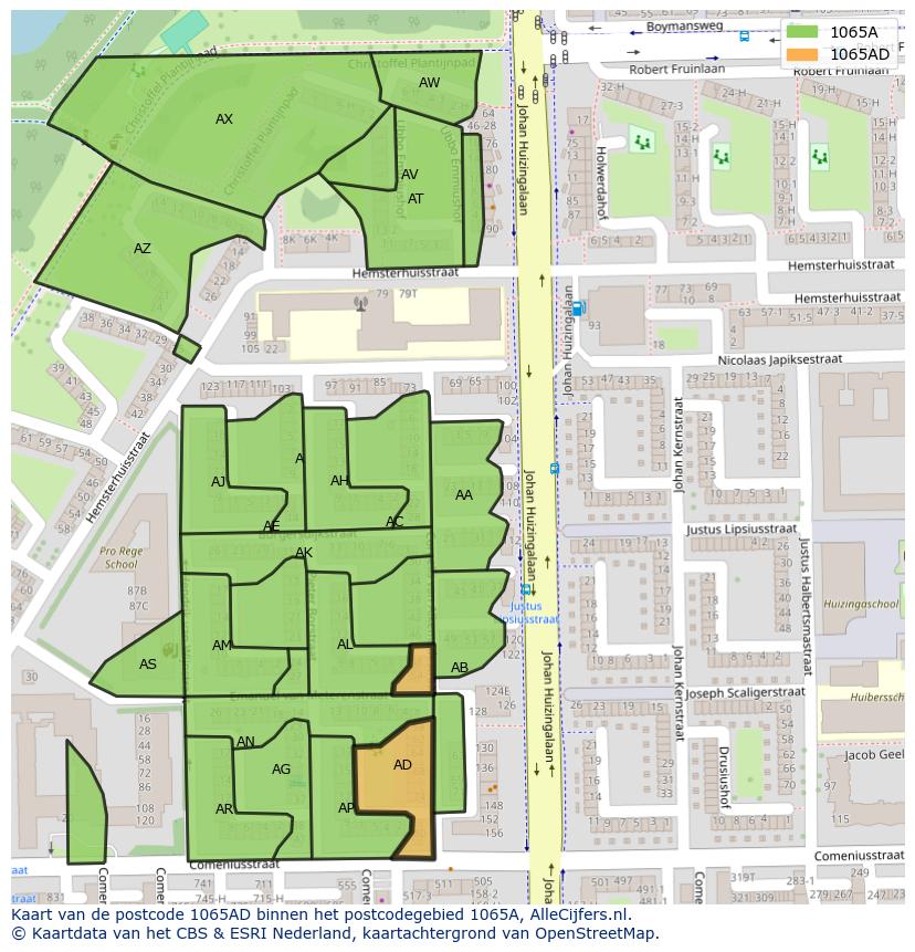 Afbeelding van het postcodegebied 1065 AD op de kaart.