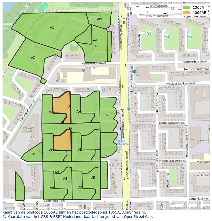 Afbeelding van het postcodegebied 1065 AE op de kaart.