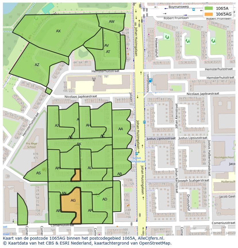 Afbeelding van het postcodegebied 1065 AG op de kaart.