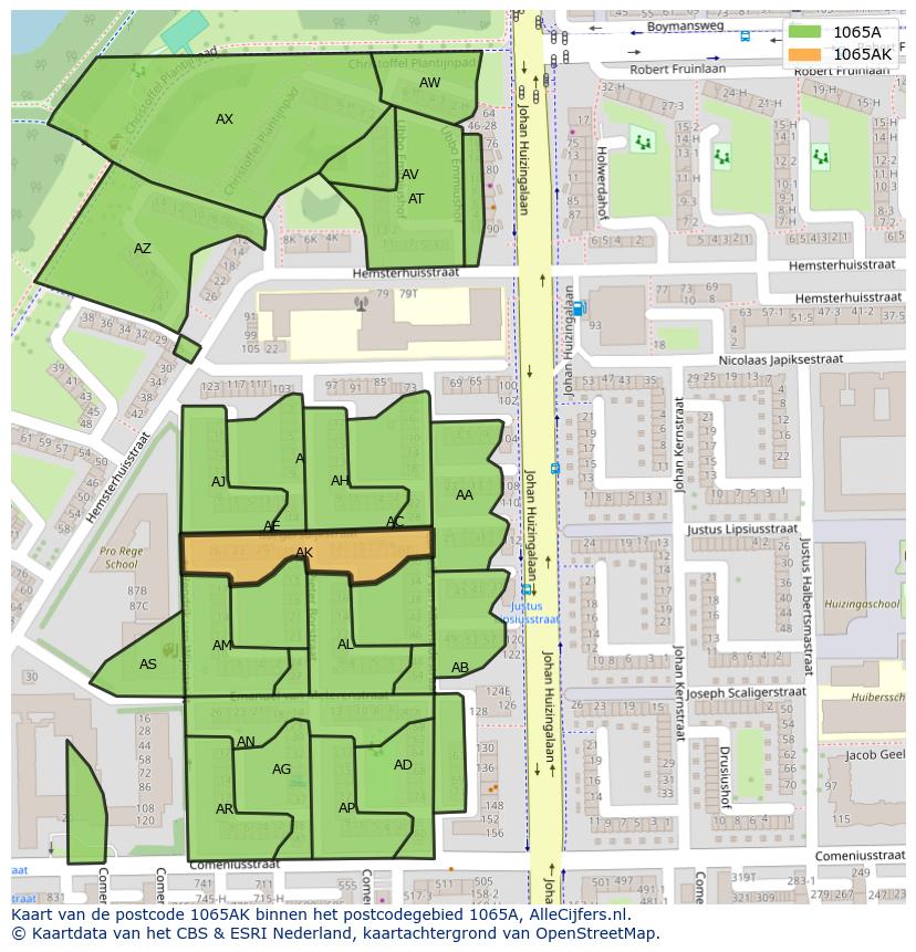 Afbeelding van het postcodegebied 1065 AK op de kaart.