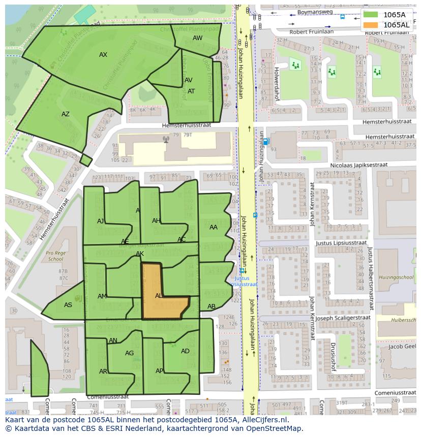 Afbeelding van het postcodegebied 1065 AL op de kaart.