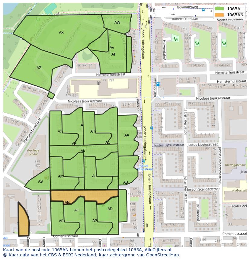 Afbeelding van het postcodegebied 1065 AN op de kaart.