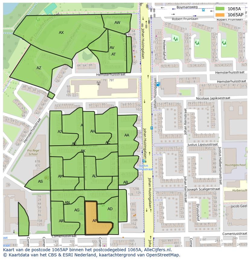 Afbeelding van het postcodegebied 1065 AP op de kaart.