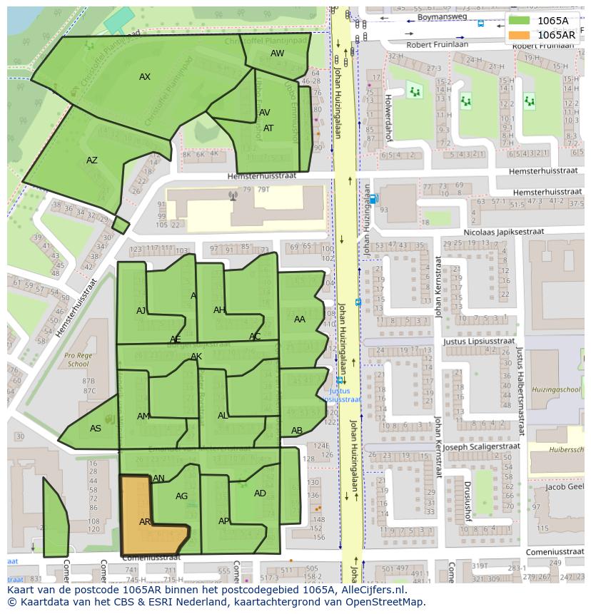 Afbeelding van het postcodegebied 1065 AR op de kaart.
