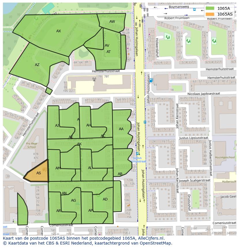 Afbeelding van het postcodegebied 1065 AS op de kaart.