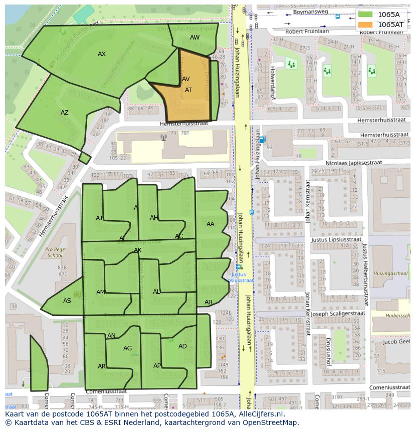 Afbeelding van het postcodegebied 1065 AT op de kaart.