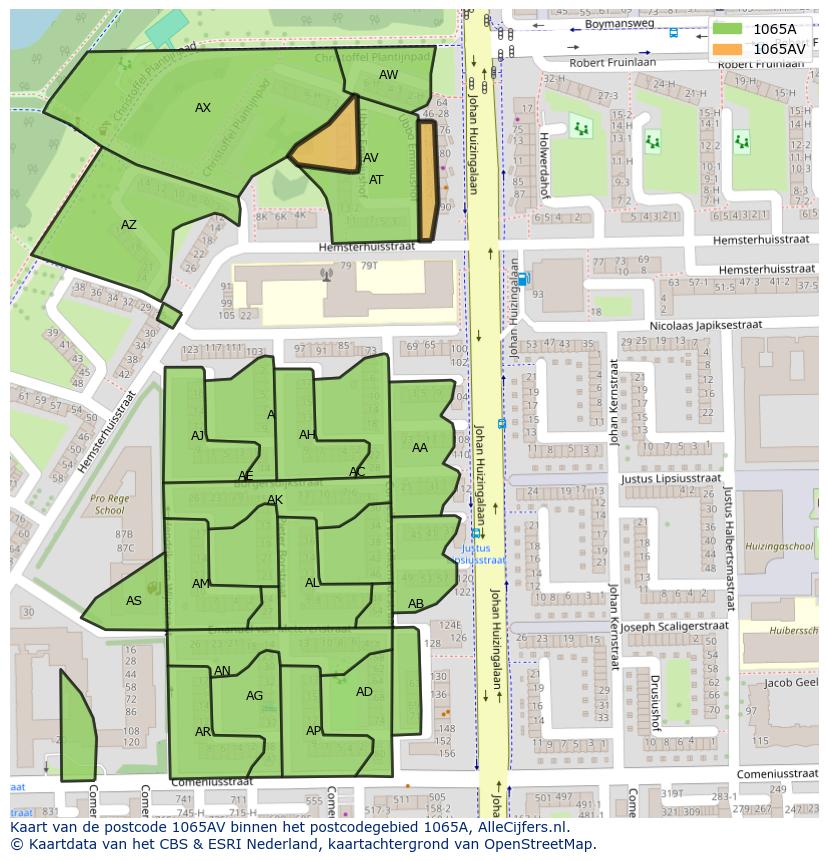 Afbeelding van het postcodegebied 1065 AV op de kaart.