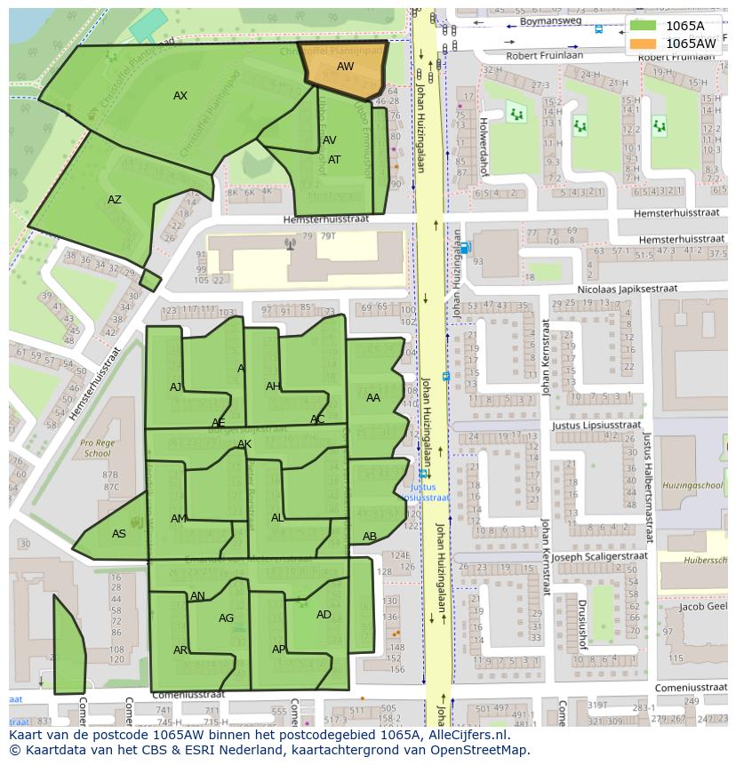Afbeelding van het postcodegebied 1065 AW op de kaart.