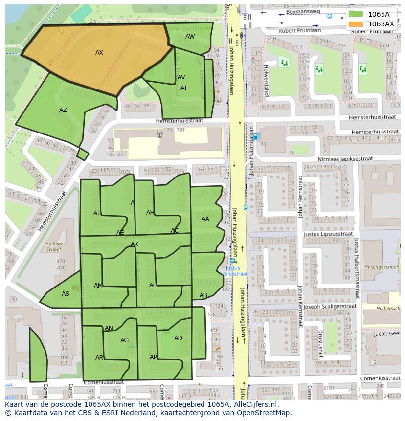 Afbeelding van het postcodegebied 1065 AX op de kaart.