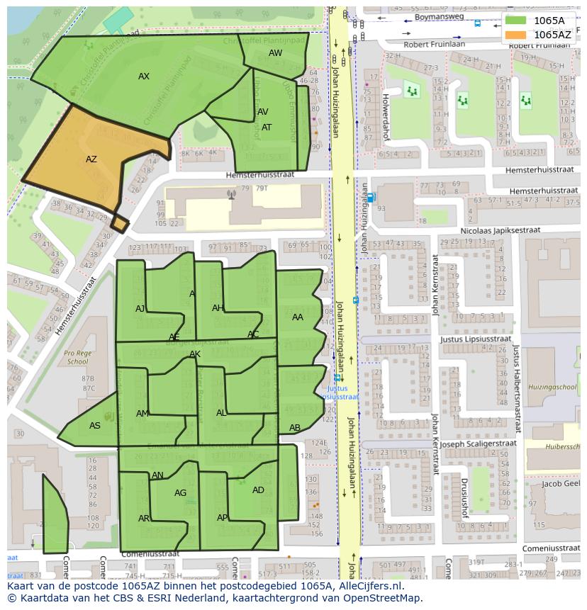 Afbeelding van het postcodegebied 1065 AZ op de kaart.