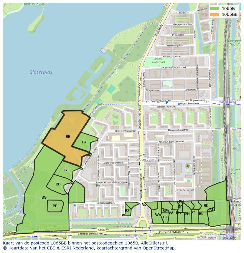 Afbeelding van het postcodegebied 1065 BB op de kaart.