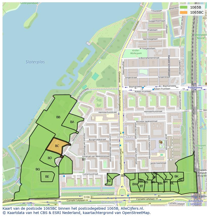 Afbeelding van het postcodegebied 1065 BC op de kaart.