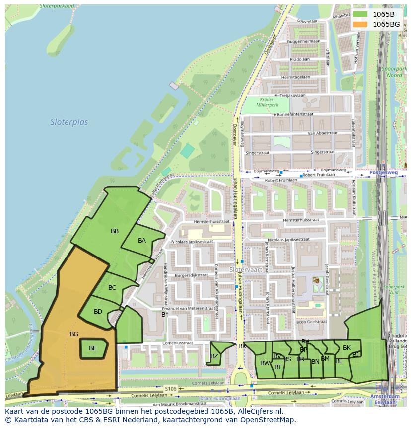 Afbeelding van het postcodegebied 1065 BG op de kaart.