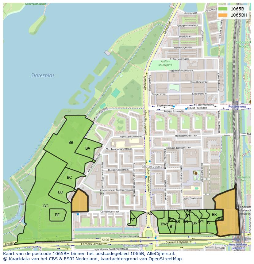 Afbeelding van het postcodegebied 1065 BH op de kaart.
